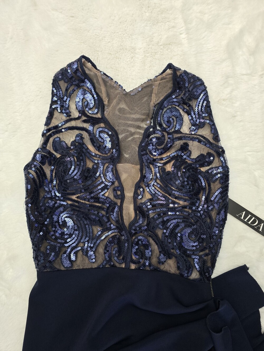 (NWT) Nicole Bakti "Aida" Halterneck Elegant Navy Sequin Racerback Evening Dress - Picture 7 of 14